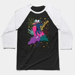 Day of the dead skeletons dancing salsa with folk flower background Baseball T-Shirt